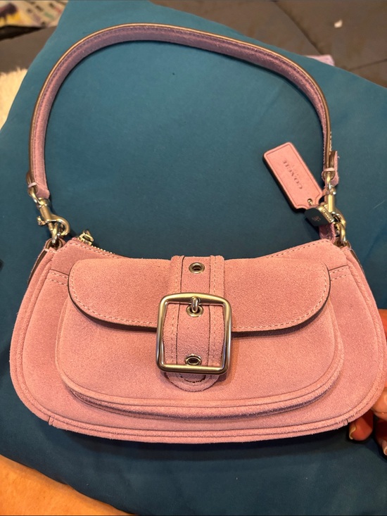 Coach Handbags - Pink Suede Mini Shoulder Bag with Buckle Accent